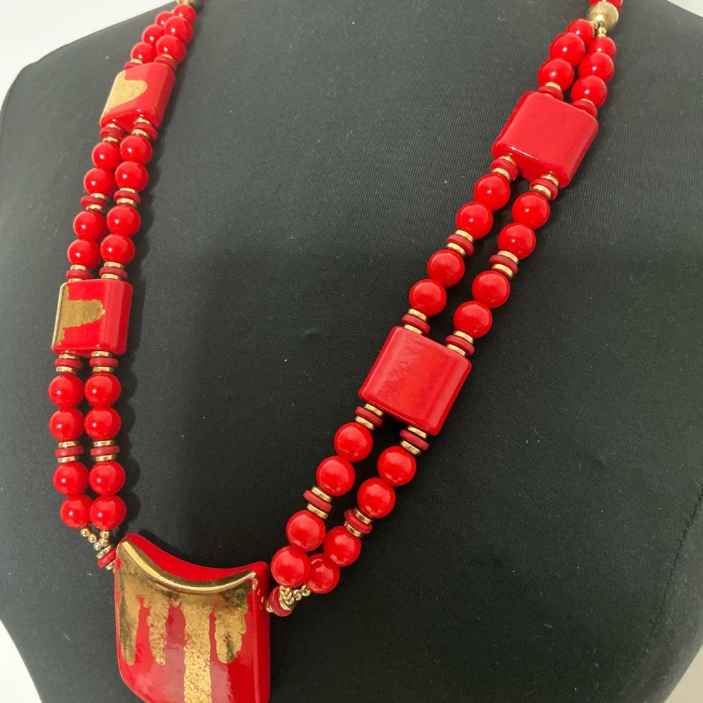 Vintage Red and Gold Statement Necklace